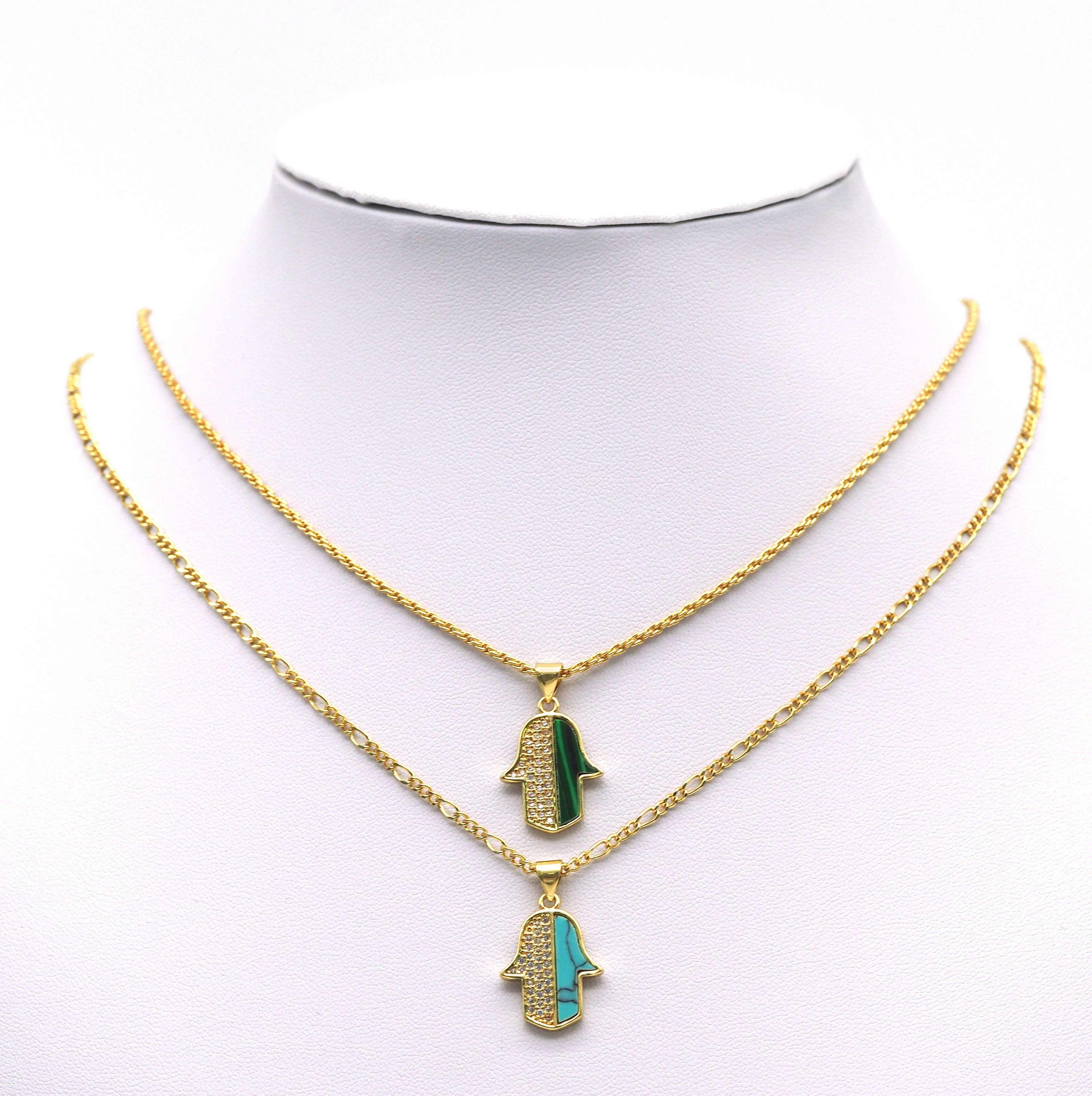 CZ Turquoise Malachite Abalone Hamsa Hand Charm, Sku#L677