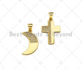 CZ Micro Pave Cresent Moon/Cross Shape Pendant/Charm,Half CZ Medallion Charm, Necklace Bracelet Charm Pendant,13x20/15x21mm, Sku#LK246