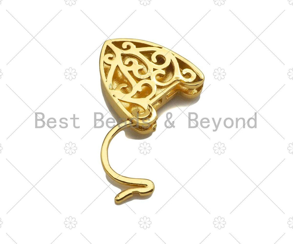 CZ Micro Pave Snake Padlock Heart Clasp Charms, Snake CZ On Padlock Clasp, Gold Charm Pendant, Padlock Necklace Charms, 17x27mm, Sku#K164