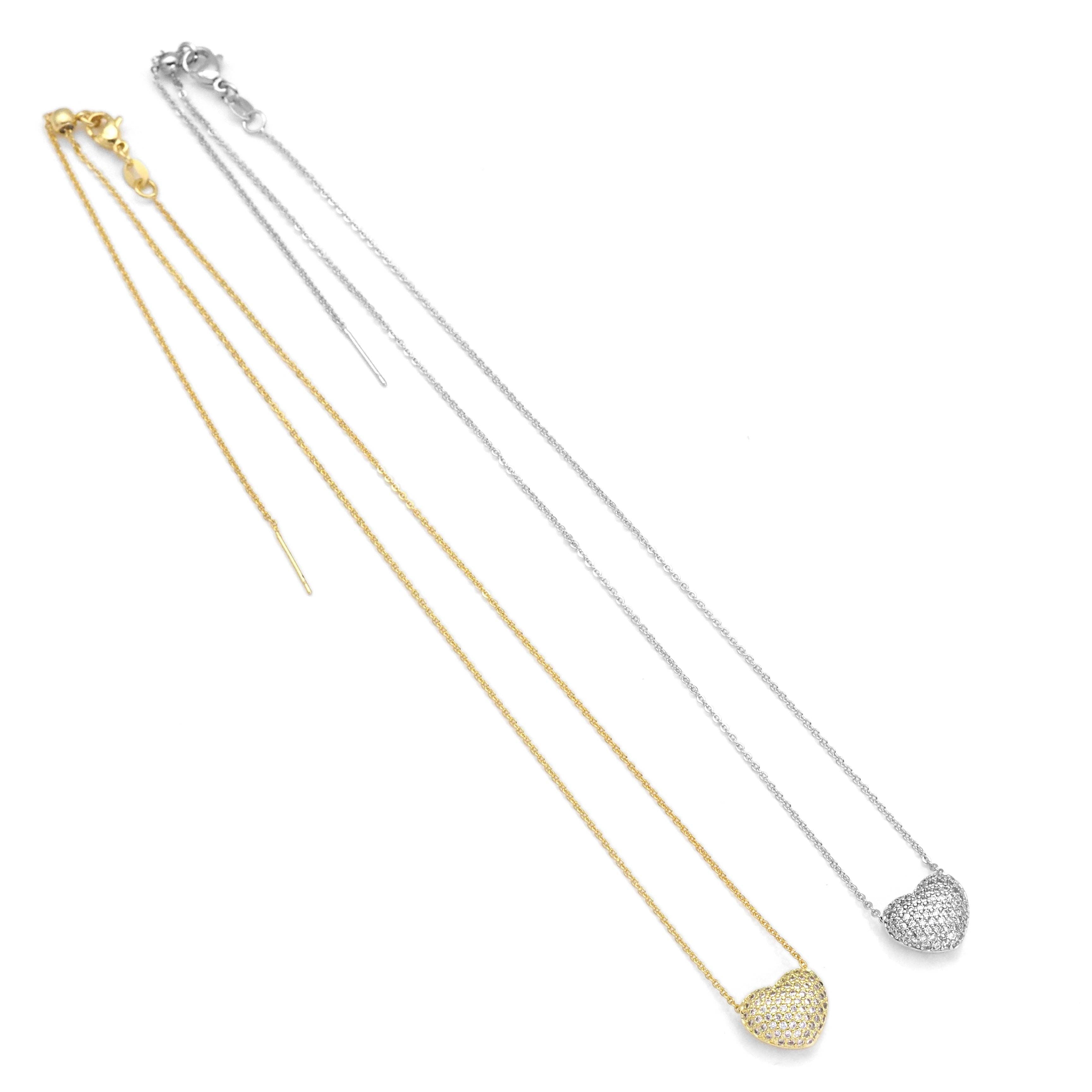 Dainty Gold Silver Puffy Heart Charm Adjustable necklace, Sku#EF337