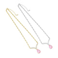 Gold Silver CZ Chain Pink Chevron Point Pendant Necklace, Sku#A184