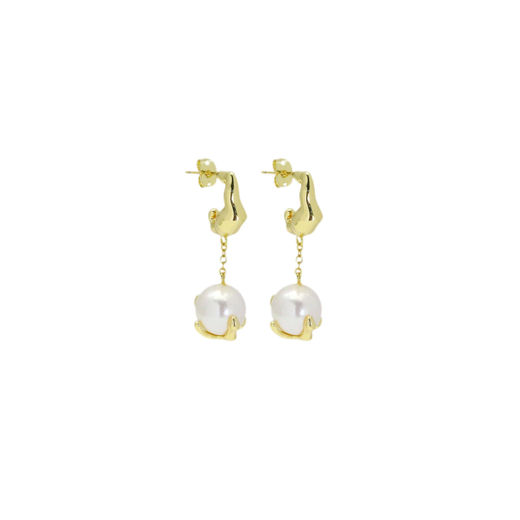 Chunky Hoop White Pearl Earrings, Sku#ZX197