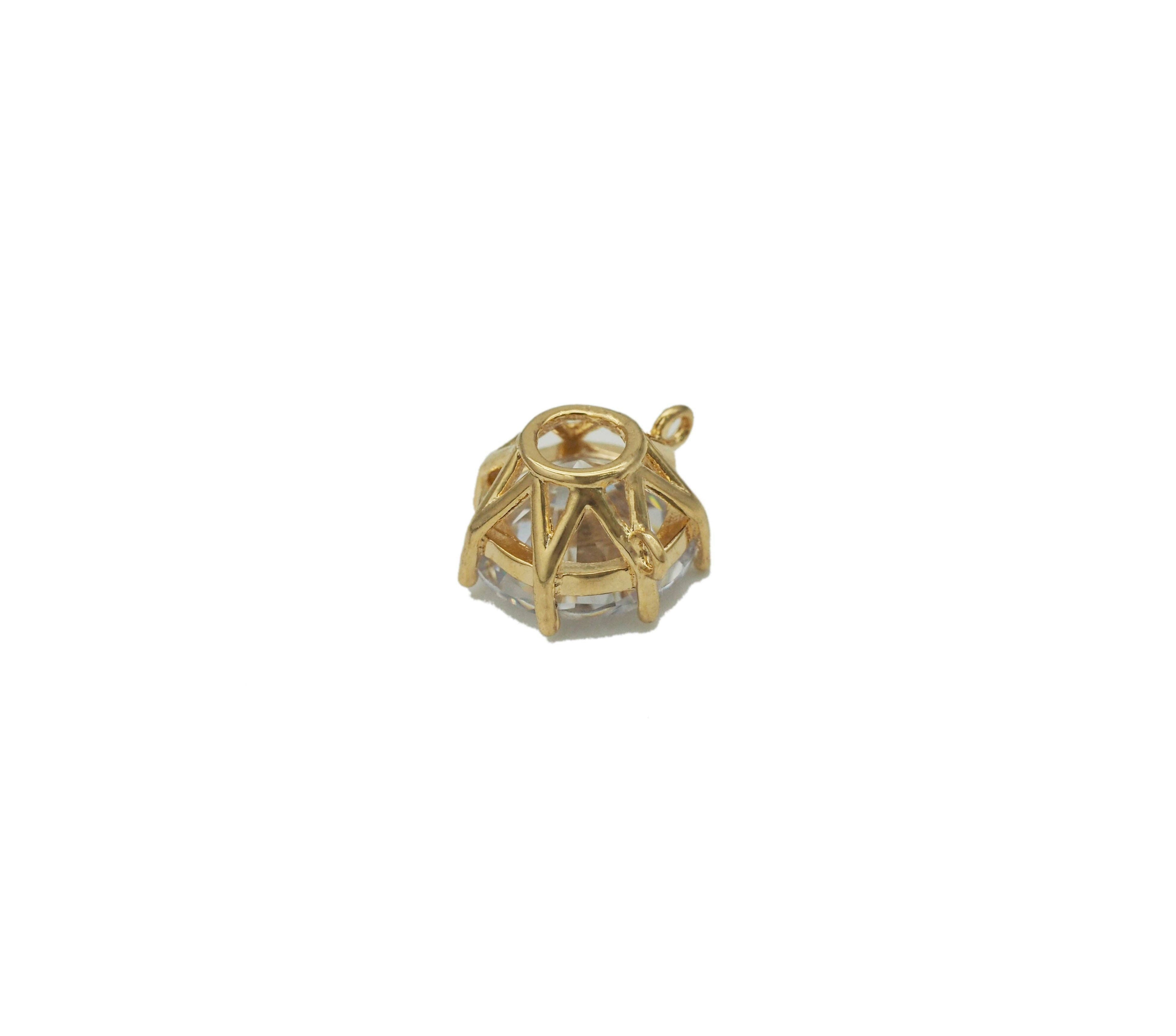 Gold Big CZ Round Connector Charm Beads, Sku#ZX93