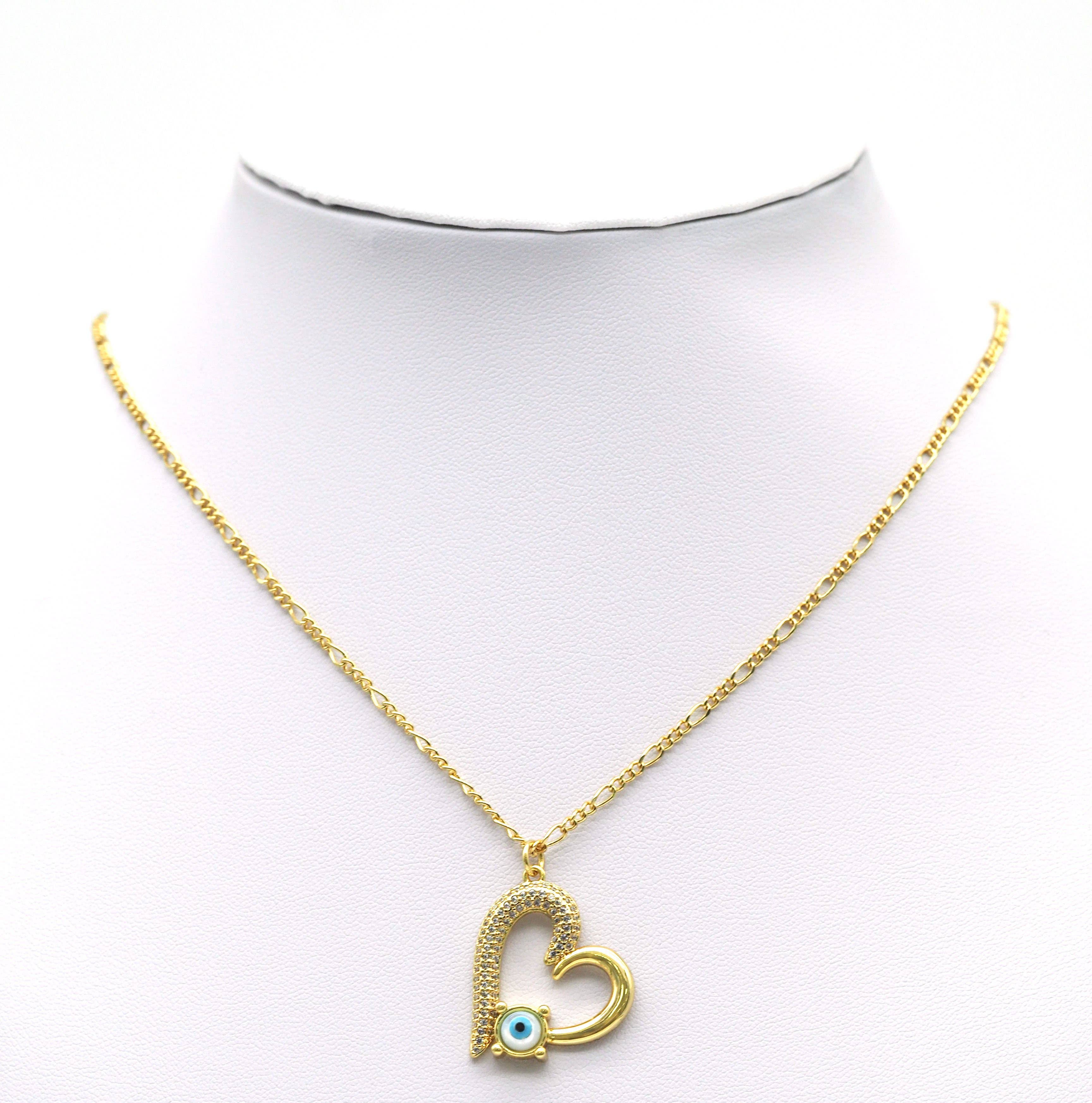 CZ MOP Evil Eye On Heart Charm, Sku#L668