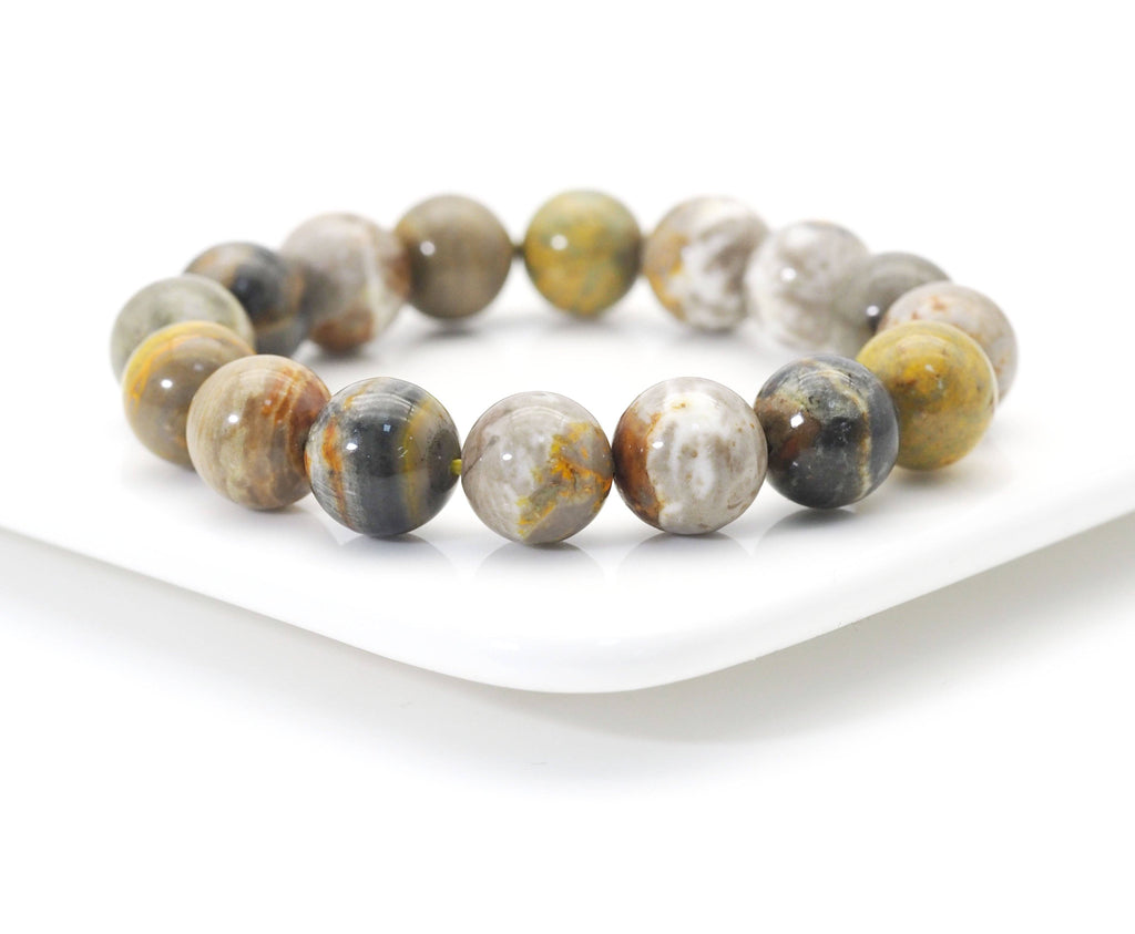 Genuine Bumblebee Jasper Round Smooth Elastic Bracelet, 8mm/10mm/12mm, Sku#EF246