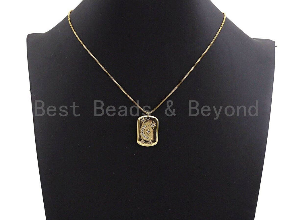 Clear CZ Micro Pave Moon Star Square Pendant/Charm,Silver/Gold/Rose Gold/Black Tone,16x27mm,Sku#Z427