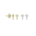 Cute Gold Silver Clear CZ Cross Stud Earrings, Sku#A425