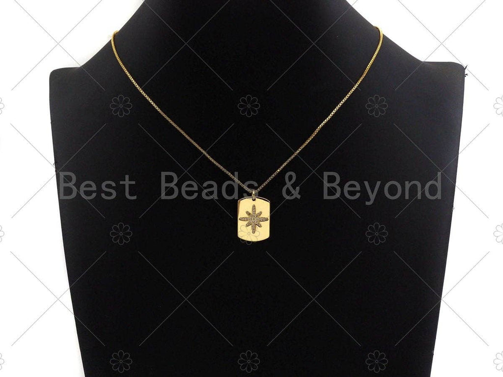 18k Shiny Gold Star On Rectangle Charms, Dog Tag Charms, Flower Pendant, Gold Pendant, Rectangle Necklace Charms, 15x21mm, Sku#Z1172