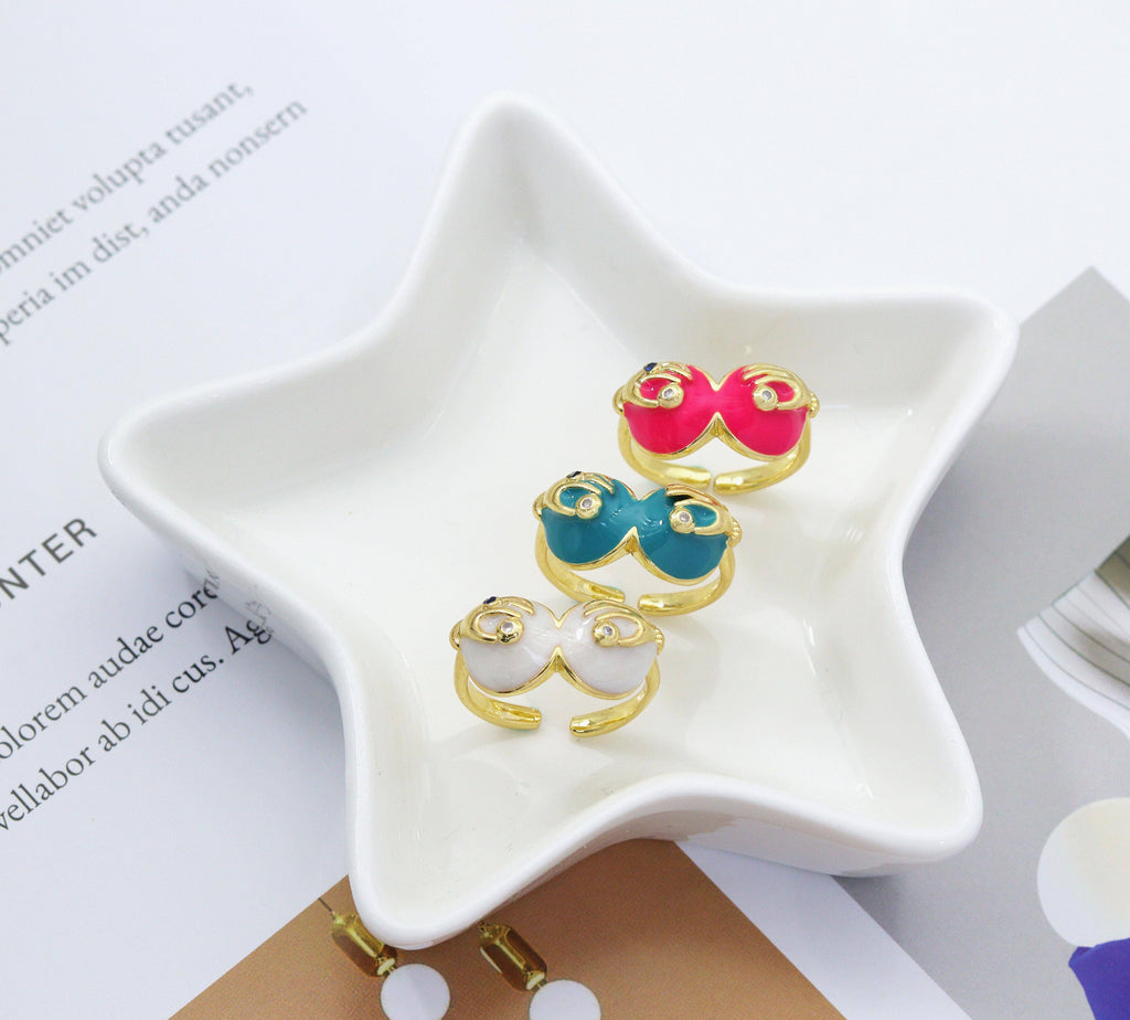 CZ Enamel Glasses with Hands Adjustable Ring, Sku#JD30