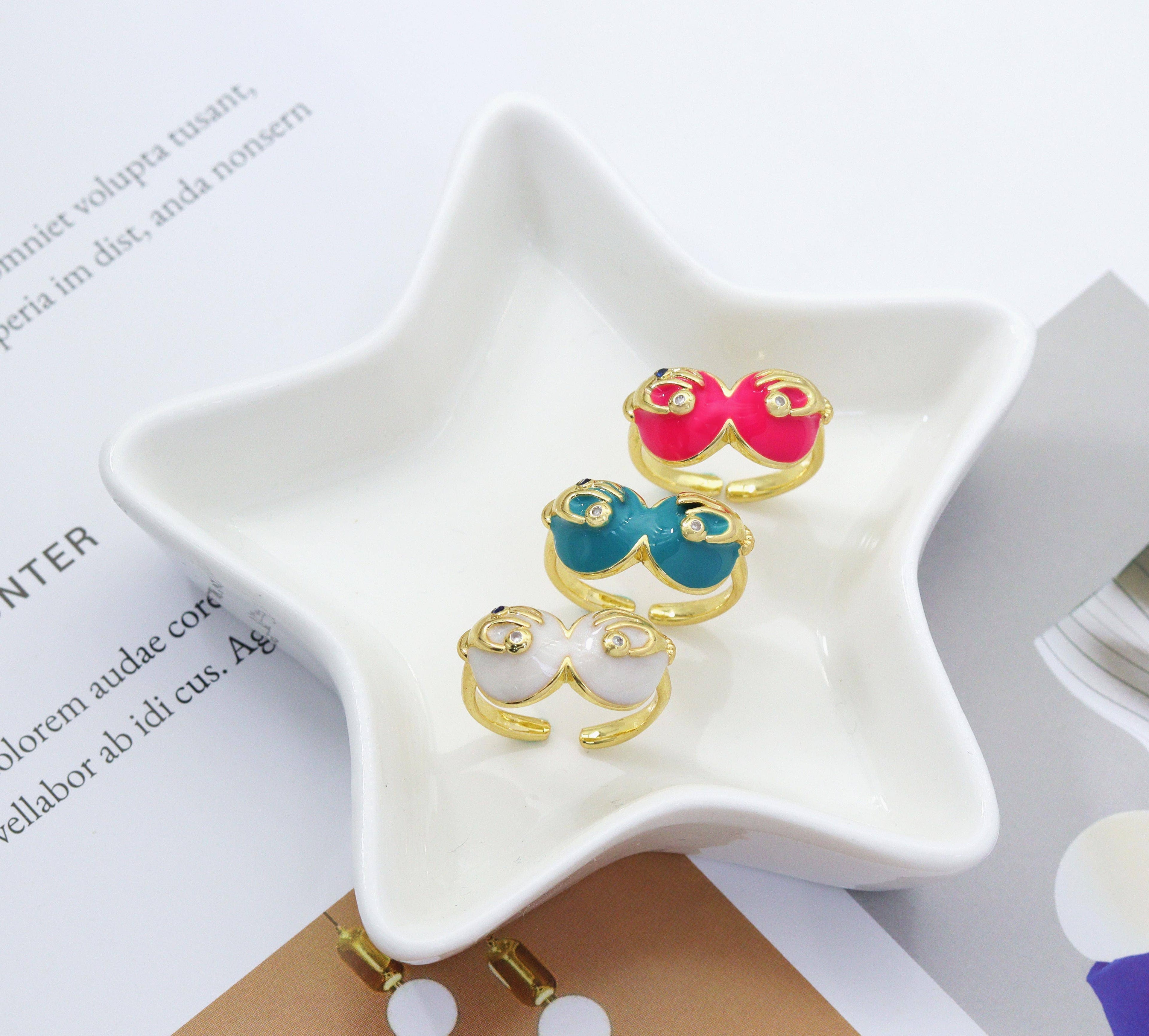 CZ Enamel Glasses with Hands Adjustable Ring, Sku#JD30