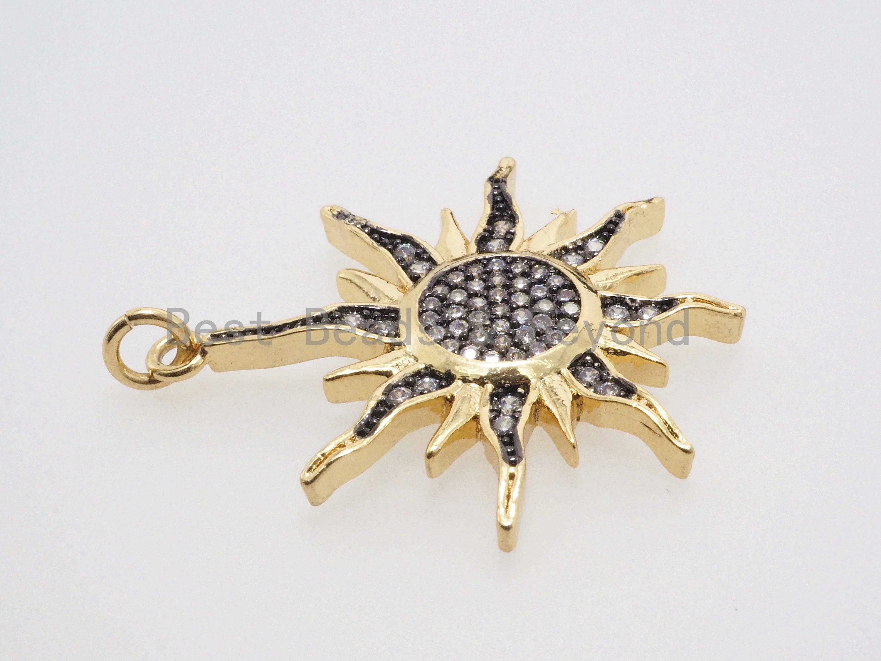 CZ Micro Pave 31mm Sunburst Pendant, Cubic Zirconia Paved Charm, CZ Pave Findings,31x33mm,, sku#F482