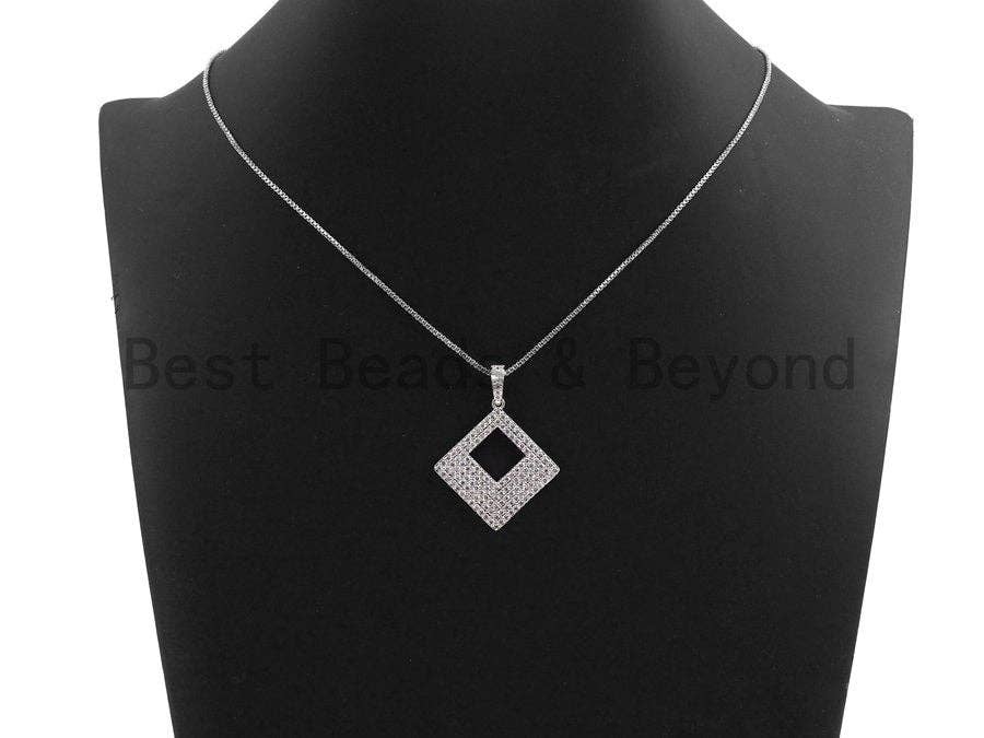 CZ Micro Pave Hollow out Square Pendant, Geometric Frame Shape Pendant Charm, Gold/Rose Gold/Silver/Gunmetal  Charms, 30x40mm, sku #X56