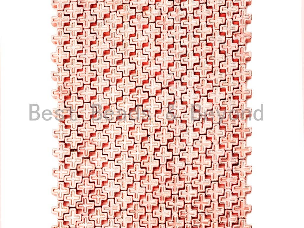 Rose Gold Natural Hematite Cross Beads, 8mm Natural Gemstone Beads, Bright Rose Gold Beads, Cross Beads,15.5" Full Strand, SKU#S46