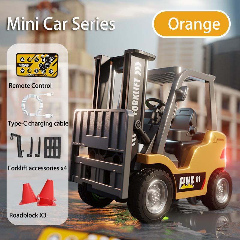 Hotfree 1/64 Mini RC Forklift, Remote Control Excavator, 11 Channel 2 Mode 2.4Ghz Remote Control Alloy Construction Vehicles Set with USB-C Rechargeable, 2 in 1 Transformable Lift Fork & Hook, Birthday Christmas Gift for Kids Adults Boys and Girls