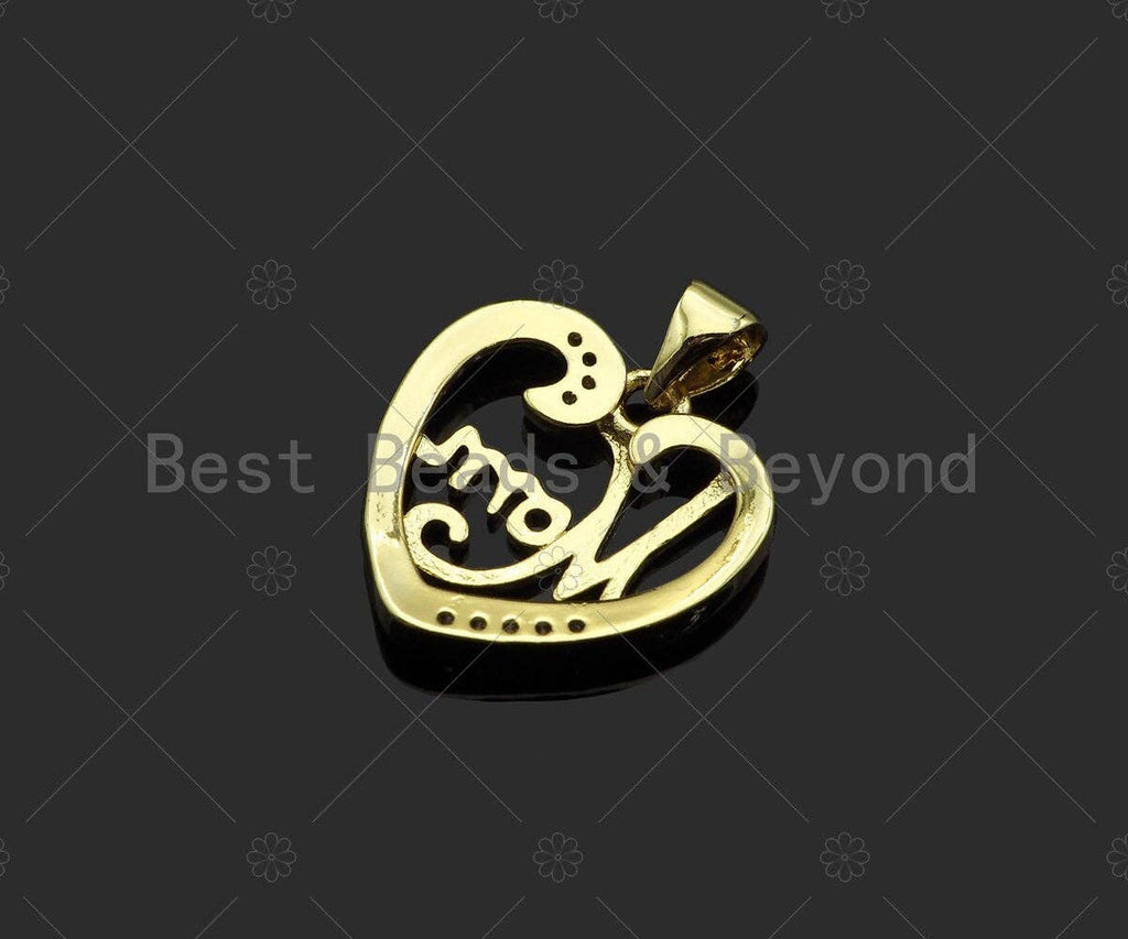 Gold Filled CZ Micro Pave Mom word On Heart Shape Pendant, 18K Gold Filled Heart Charm, Mother's Day,Necklace Pendant,18x18mm,Sku#LD123