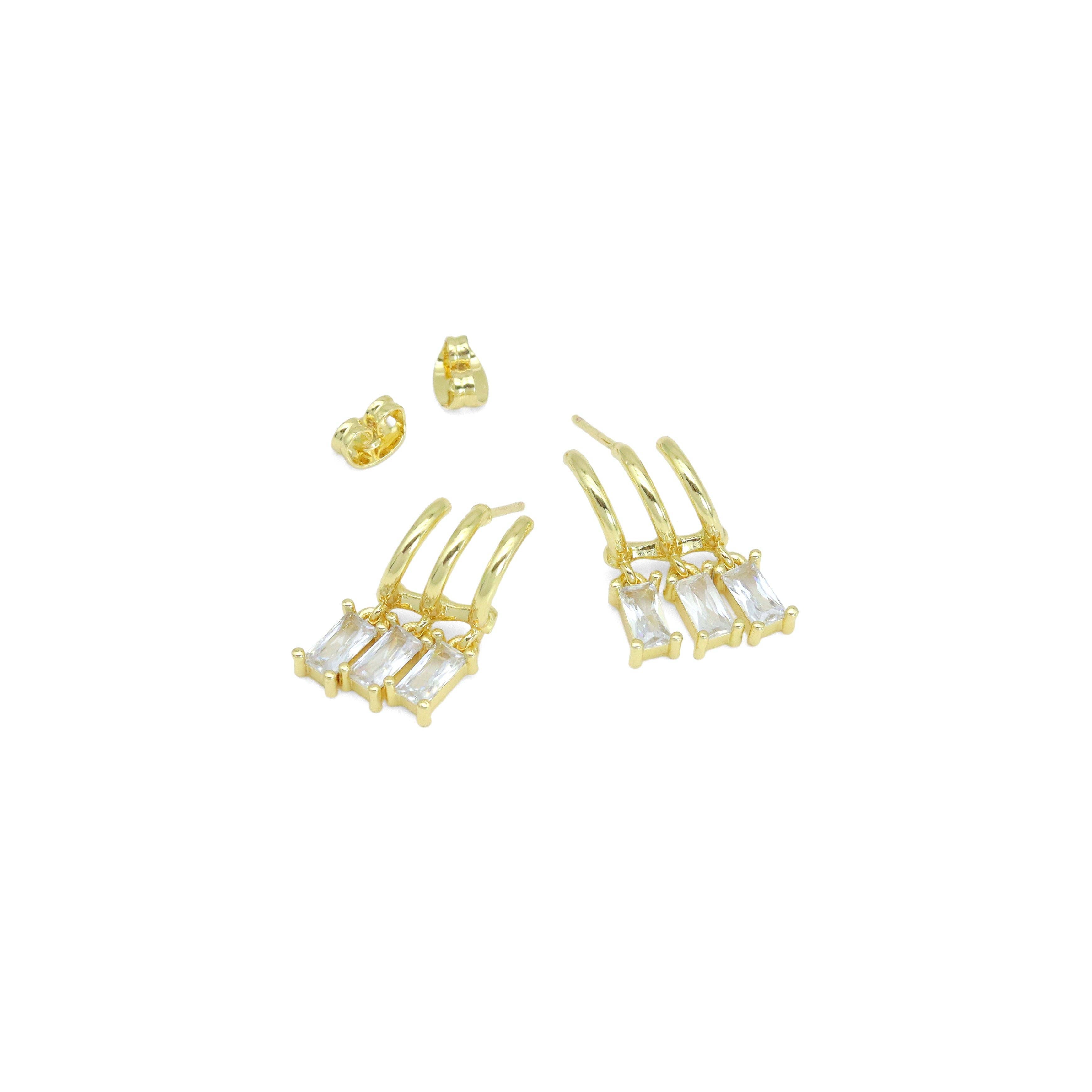 Rectangle CZ Dangle Stud Earrings, Sku#LX769