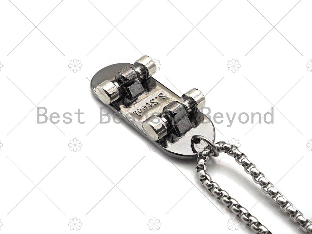Collier chaîne avec pendentif skateboard - Pendentif croix gravé verset biblique, collier pour homme en acier inoxydable - Collier avec pendentif, sku#L344