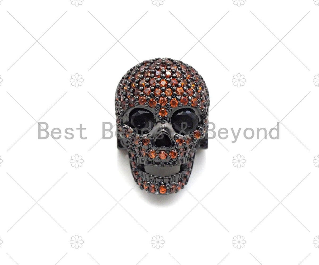 CZ Pave Paracord Sliding Skull Beads, Orange/Green/White Skull Beads, Paracord Beads, Paracord Survival Bracelet,, 11x15mm, sku#Y269