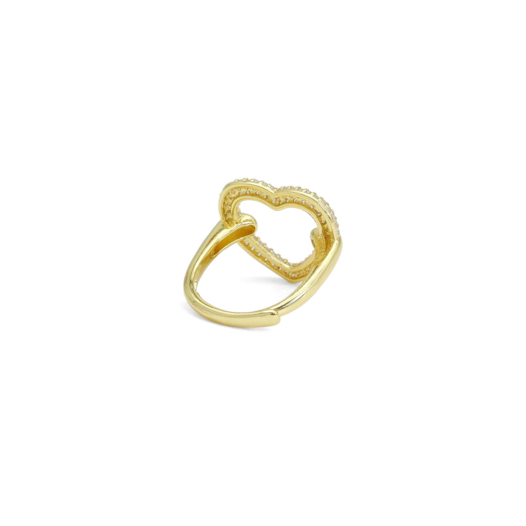 Clear CZ Open Heart Gold Silver Adjustable Ring, Sku#A172