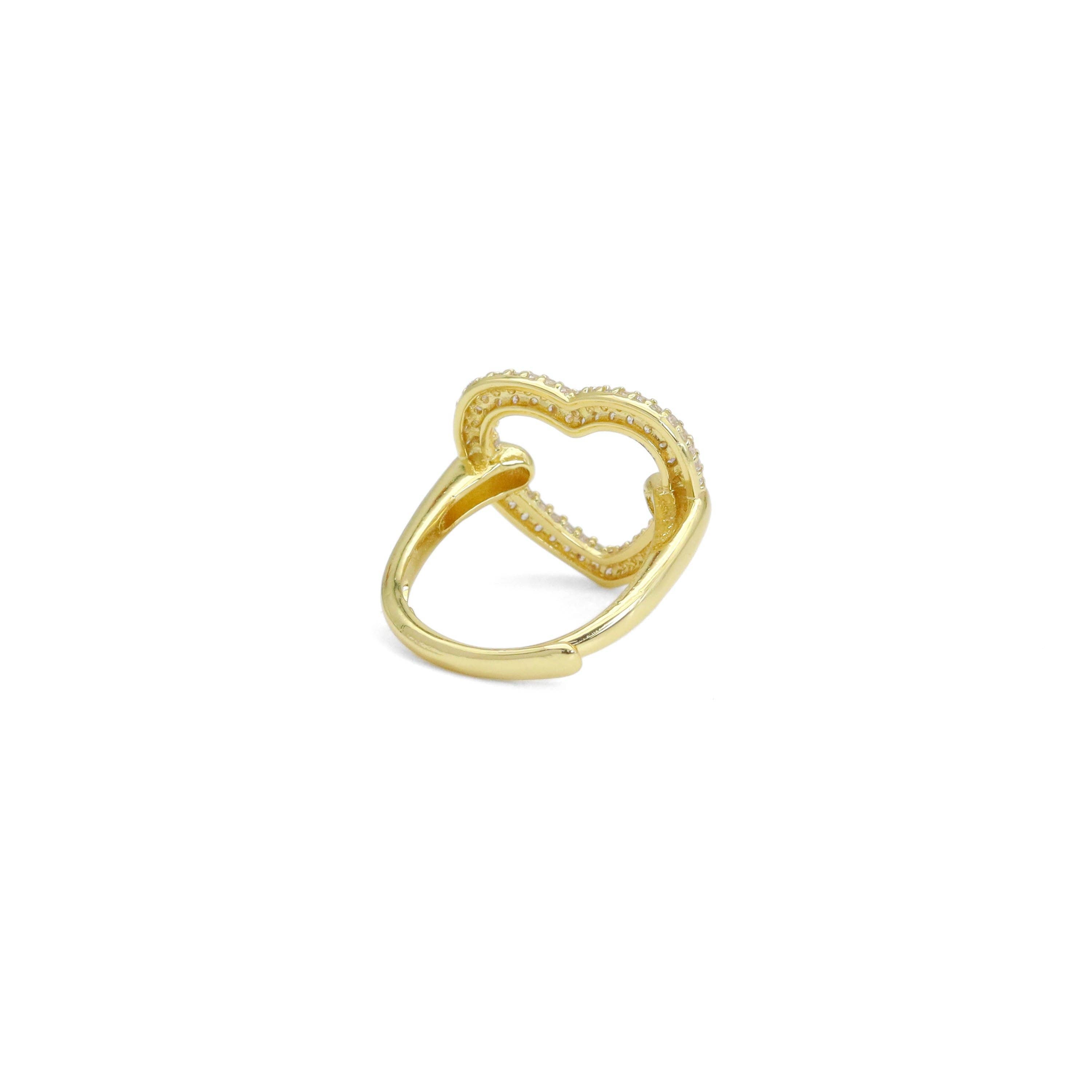 Clear CZ Open Heart Gold Silver Adjustable Ring, Sku#A172