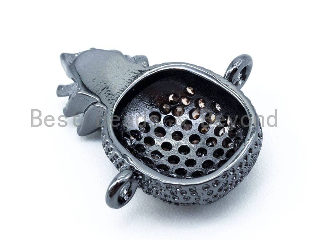 CZ Micro Pave Pineapple Connector, Gold/Rose Gold/Silver/Black CZ Pave Connector, 15x17mm, sku#E158