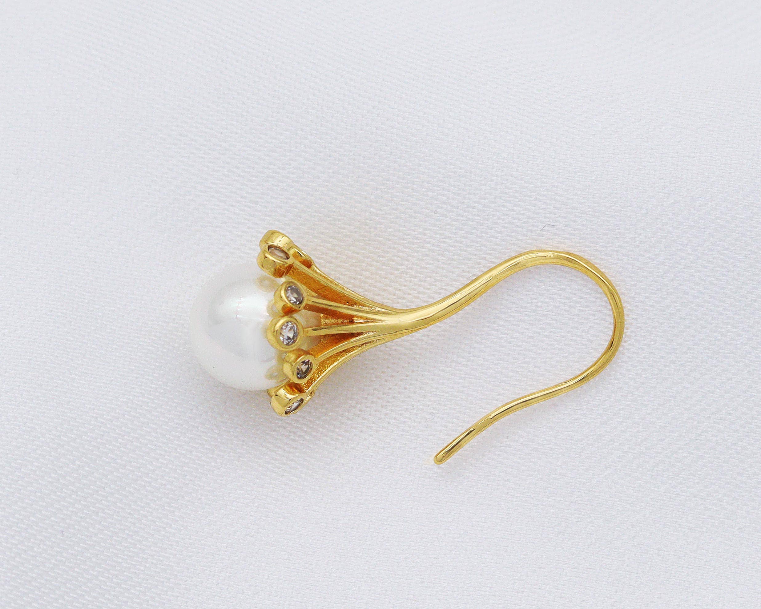CZ Pearl Blossom Earrings, Sku#ZX78