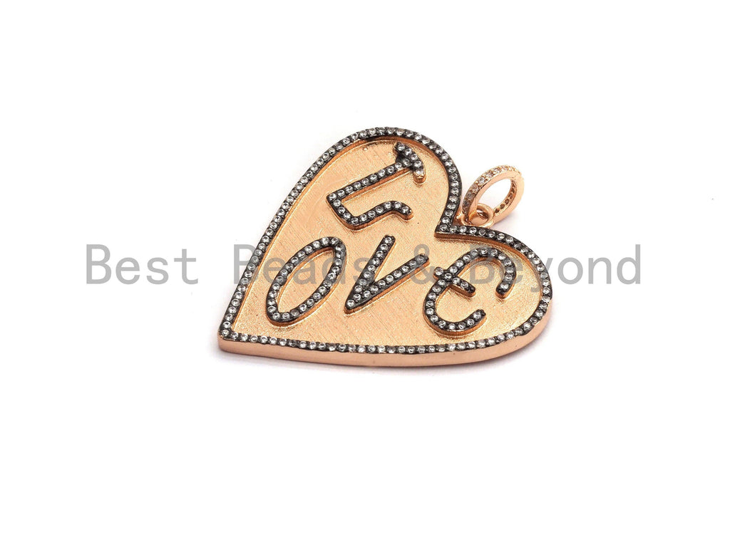 Large Cz Micro Pave Heart With LOVE Pendant,Cubic Zirconia Pendant/Charm,Gold/Black/Silver/Rose Gold,41mm, sku#F630C