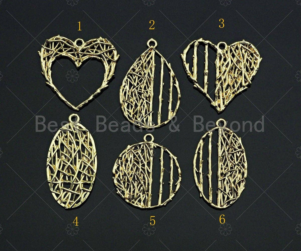 Filigree Gold Lacy Charm, Star/Heart/Round/Oval Shape Brushed Gold Twisted Wire Charm Pendants for Earrings necklace making, sku#CP05