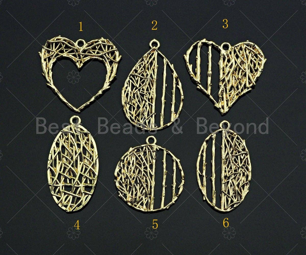 Filigree Gold Lacy Charm, Star/Heart/Round/Oval Shape Brushed Gold Twisted Wire Charm Pendants for Earrings necklace making, sku#CP05