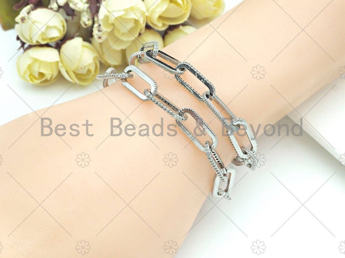 8x18mm Micro Pave Thick Paper Clip Chain by Meter, 18k Gold Pave Paper Clip Chain by Meter, Gold CZ Pave Chain, Statement Chain, Sku#M380