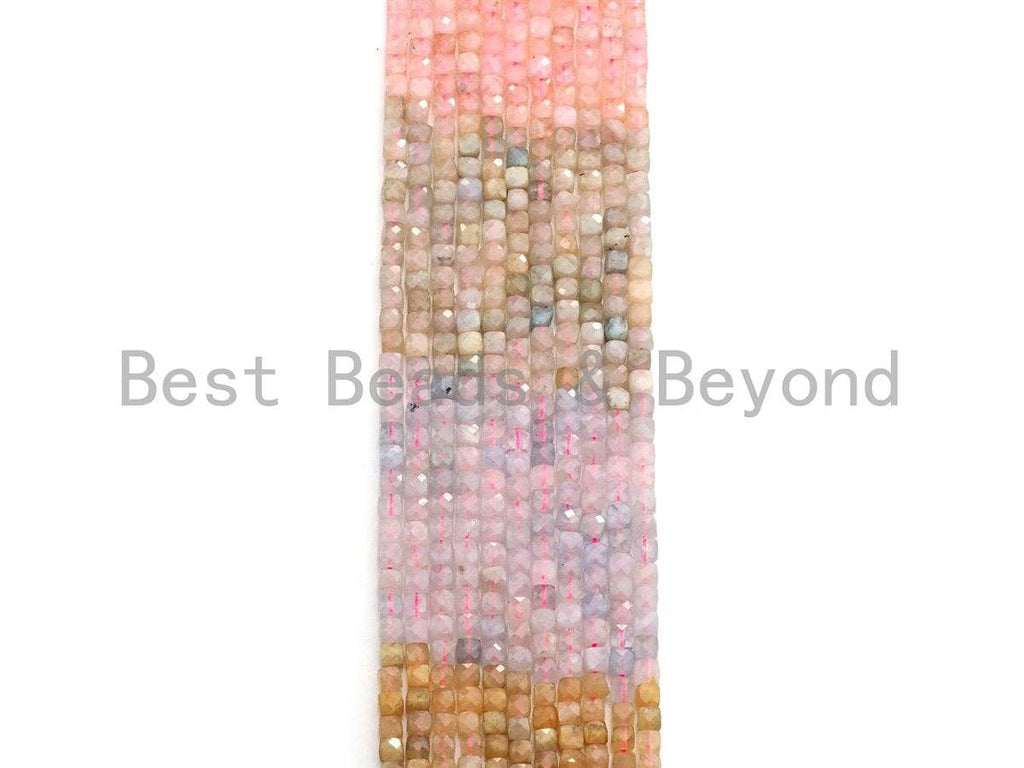 High Quality Natural Morganite Beads, 4mm Faceted Cube Morganite Beads, 16" Full Strand, sku#U776