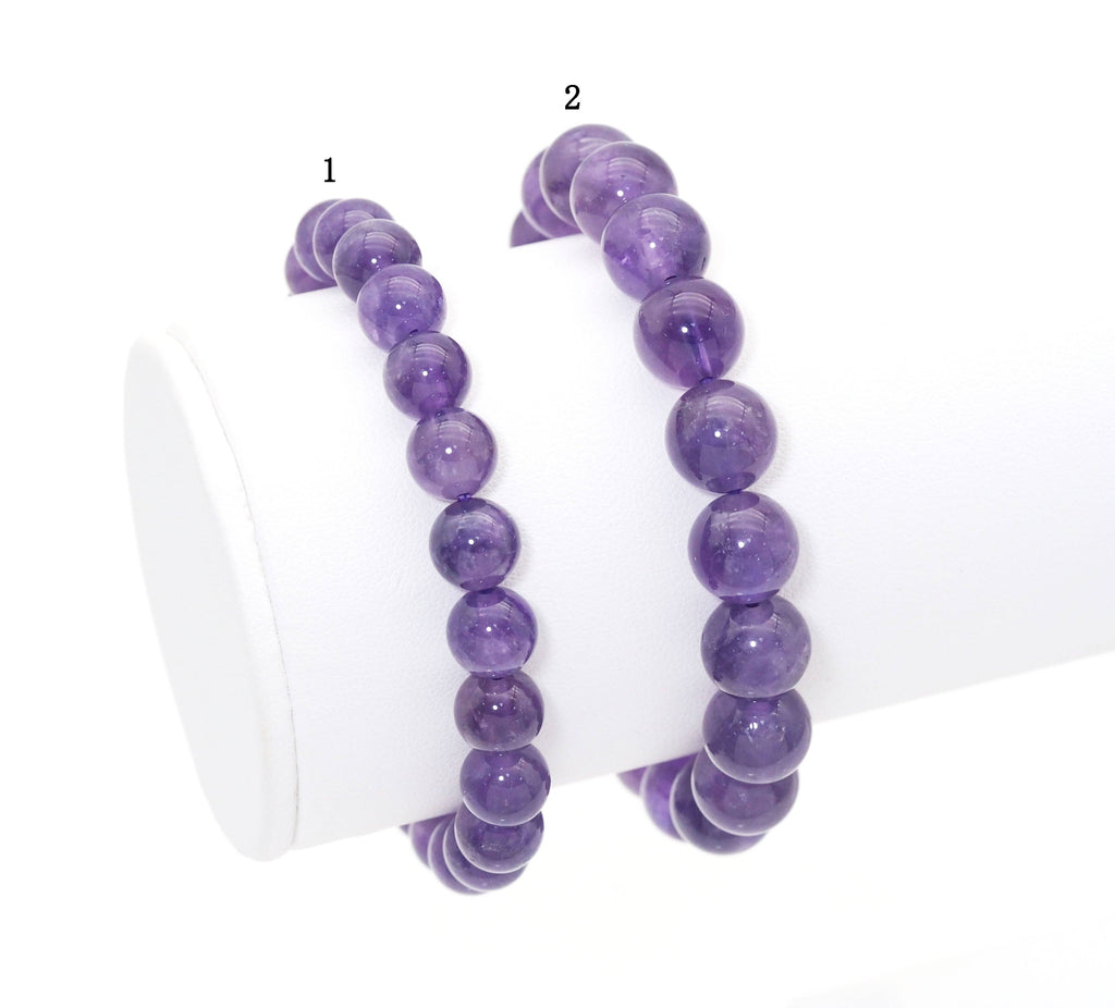 Genuine Amethyst Round Smooth Elastic Bracelet, Sku#EF247