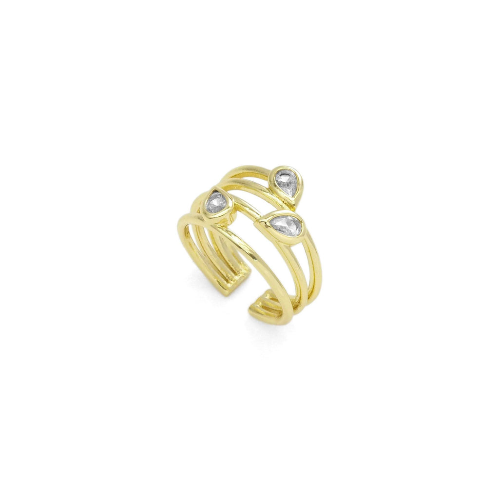 Clear Teardrop CZ Gold Multiline Ring, Sku#LX428