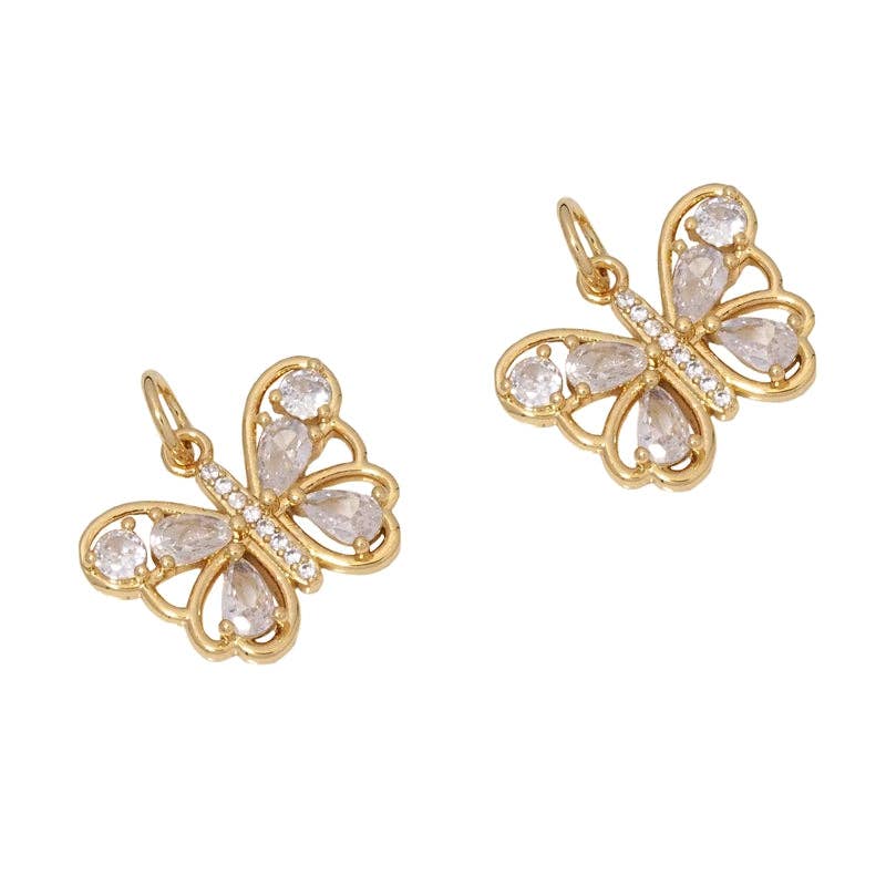 CZ Gold Butterfly Charm, Sku#LX203