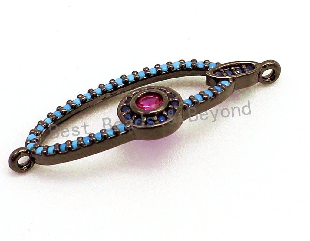 CZ Micro Pave Turquoise Hollow Evil Eye Connector for Bracelet/Necklace, Cubic Zirconia Space Connector, Jewelry Findings,10x31mm,sku#E53C