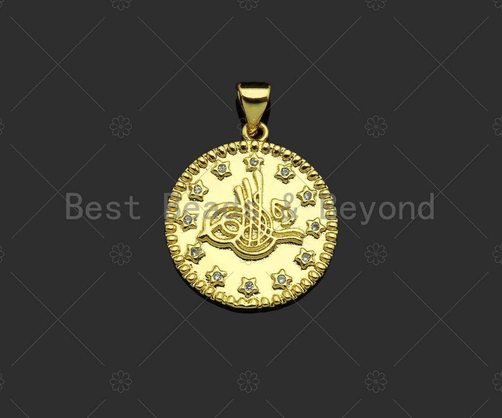 Gold Filled CZ Micro Pave Pattern Medallion Shape Pendant,18K Gold Filled Charm, Necklace Bracelet Charm Pendant,19x21mm,Sku#LK359