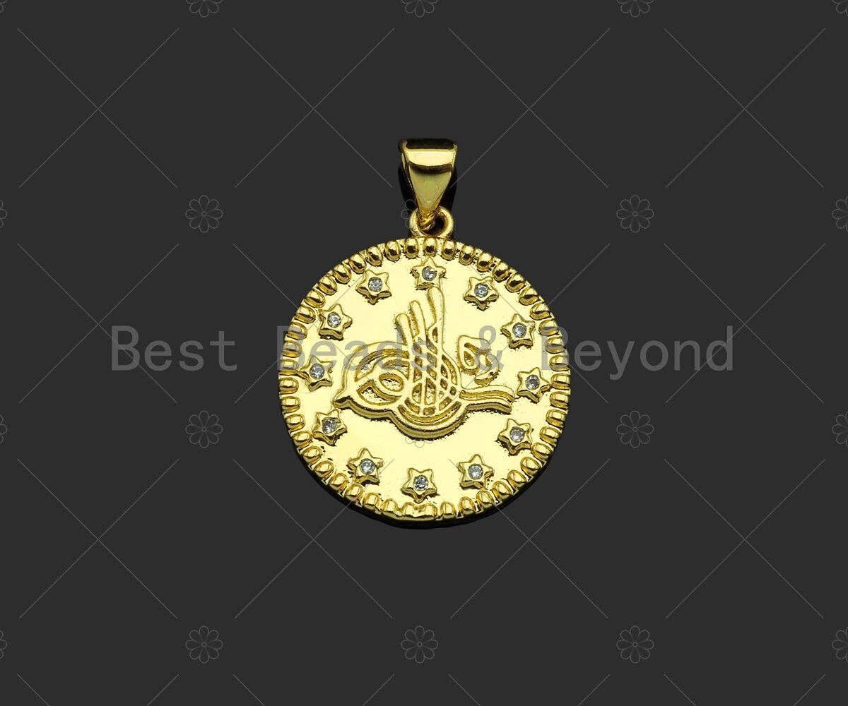 Gold Filled CZ Micro Pave Pattern Medallion Shape Pendant,18K Gold Filled Charm, Necklace Bracelet Charm Pendant,19x21mm,Sku#LK359