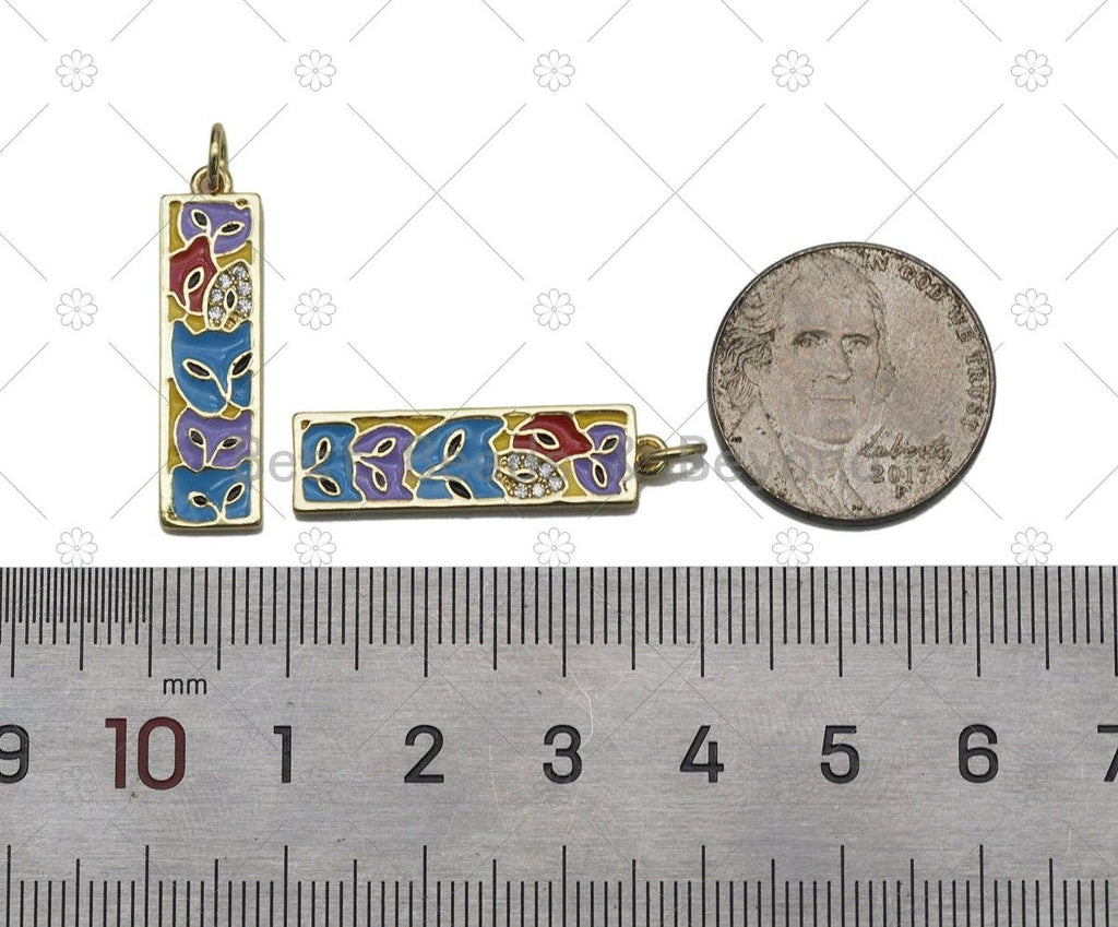 Colorful Enamel Fox On Long Bar Shape Pendant,18K Gold Filled CZ Micro Pave Charm, Necklace Bracelet Charm Pendant, Sku#Y591