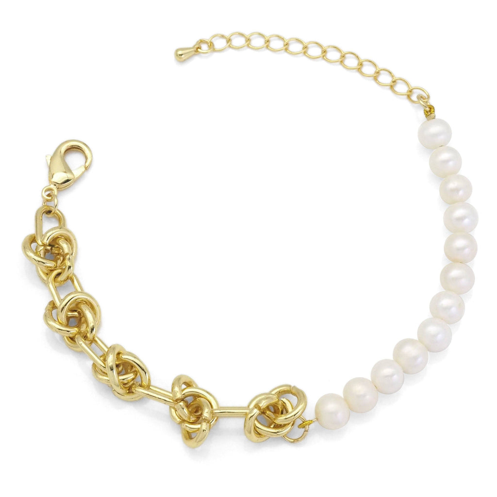 Knotted Link Chain Freshwater Pearl Bracelet Necklace, Sku#EF352C