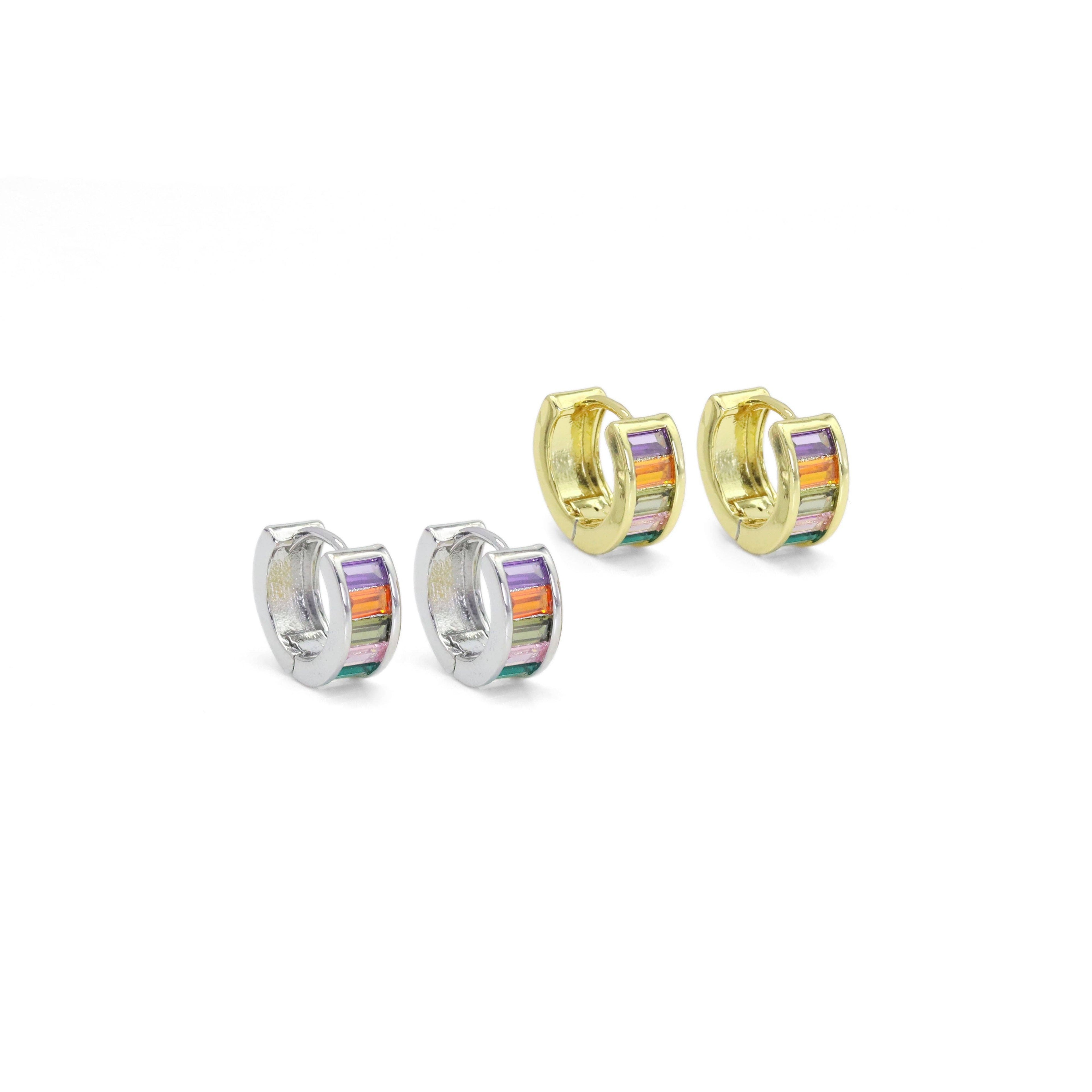 Cute Colorful Baguette CZ Small Hoop Earrings, Sku#LX451c