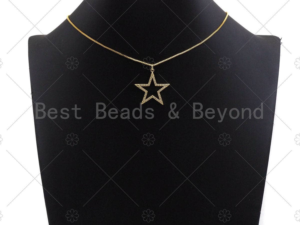 Gold Five Point Star Shape Pendant,  Frame Star Charm, Pave Star Pendant, Gold plated, 27mm, Sku#LK81