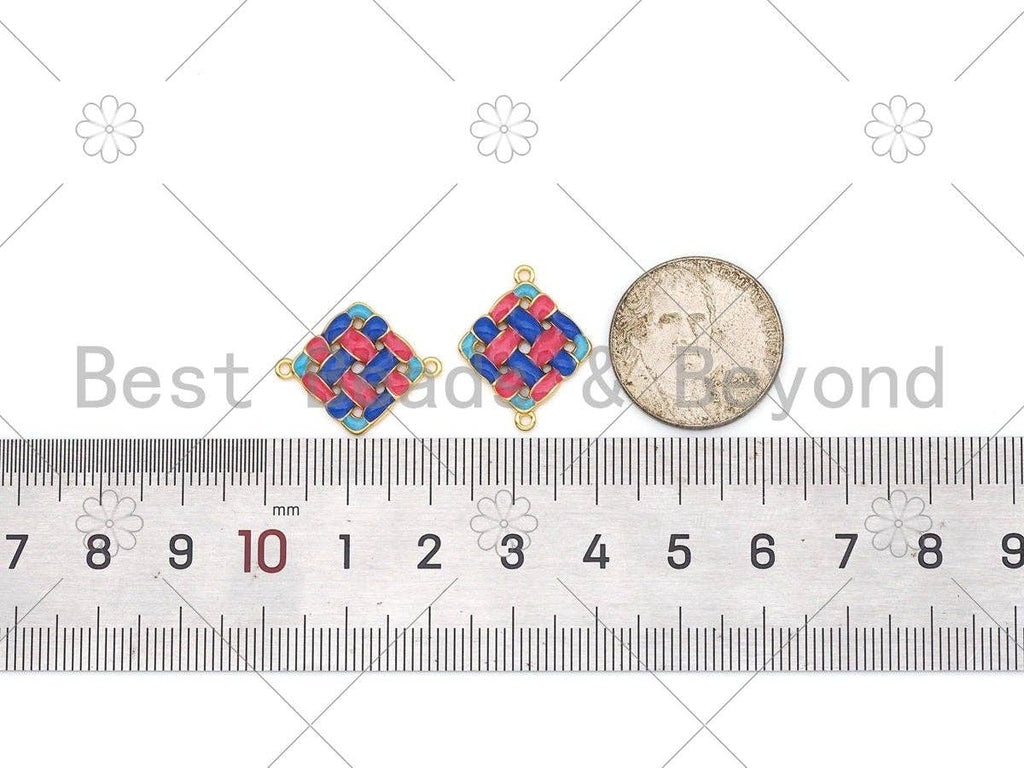 Colorful Enamel Weavy Rhombus Shape Connector, 18K Gold Filled Enamel Charm, Necklace Bracelet Link Connector,16x20mm,Sku#Y504