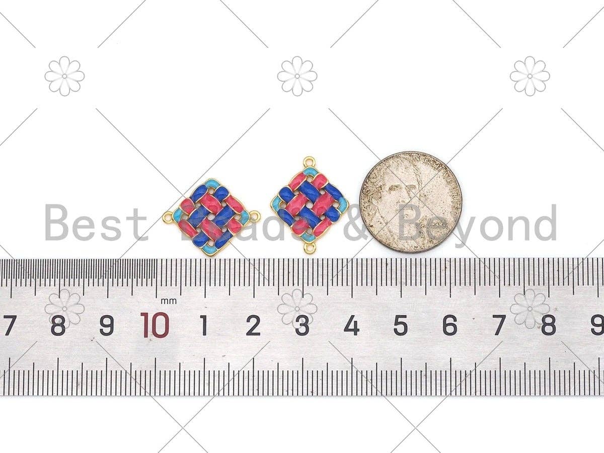 Colorful Enamel Weavy Rhombus Shape Connector, 18K Gold Filled Enamel Charm, Necklace Bracelet Link Connector,16x20mm,Sku#Y504