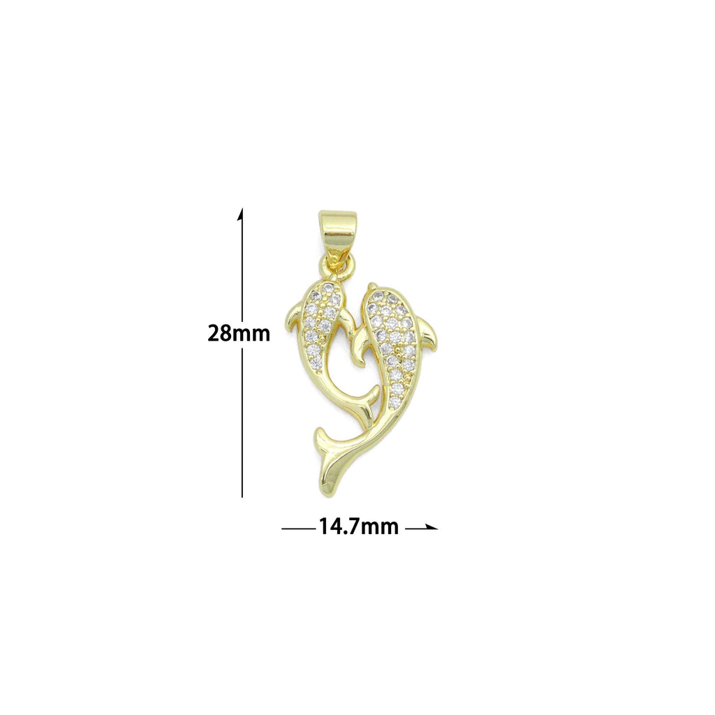 Clear CZ Gold Dolphin Charm Pendant,Sku#LD715