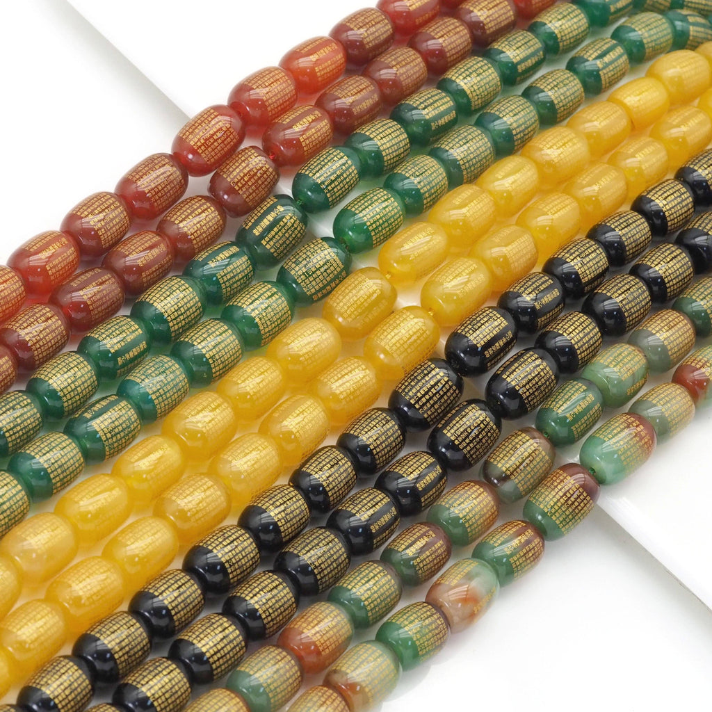 Barrel Agate Beads with Golden Lines, Sku# U1747