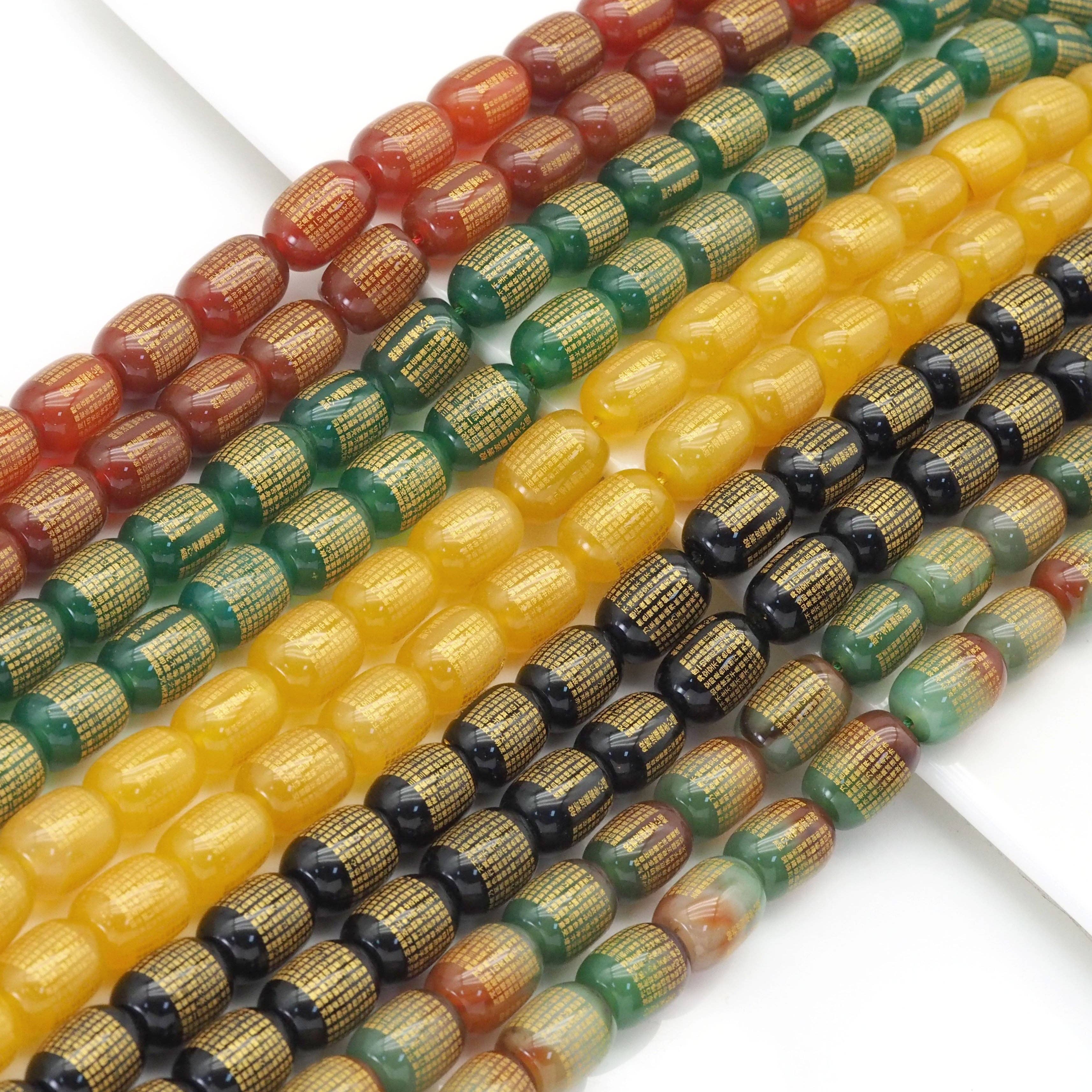 Barrel Agate Beads with Golden Lines, Sku# U1747