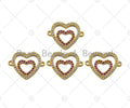 Gold Filled Fuchsia CZ Heart with Clear CZ Heart Shape Connector,18K Gold Filled Heart Charm, Necklace Bracelet Pendant,17x23mm,Sku#LK367