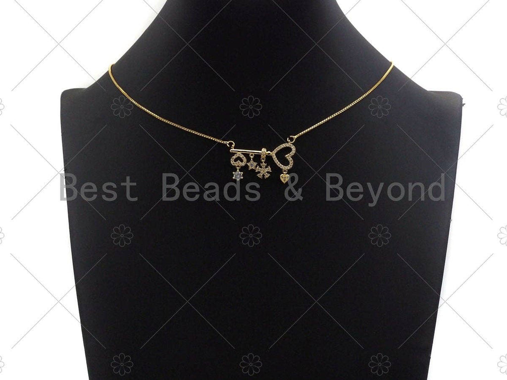 CZ Micro Pave Heart On Key Shape Pendant with Baguette CZ cluster, Gold/Silver/Rose Gold Plated Jewelry,21x31mm,sku#L289