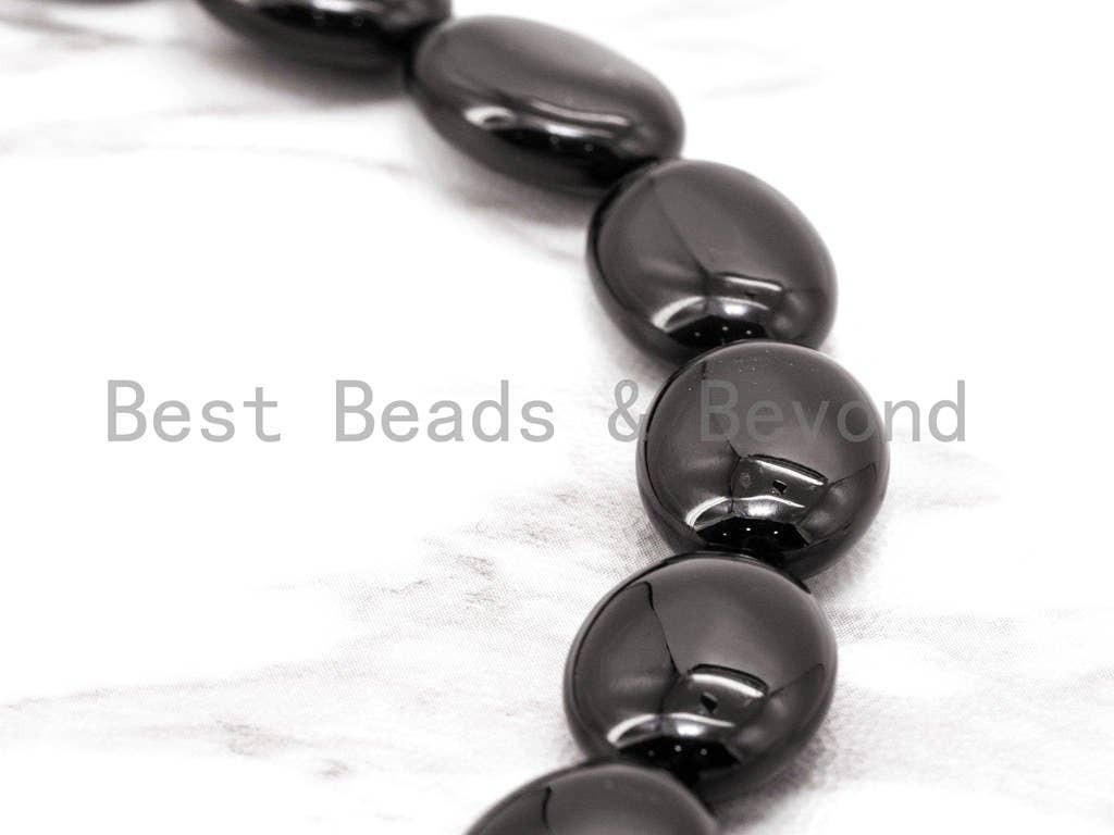 High Quality Black Onyx Flat Oval Beads, 8x10/8x12/10x14/13x18mm Smooth Oval Black Onyx Gemstone Beads, 15.5" Full Strand, SKU#Q13
