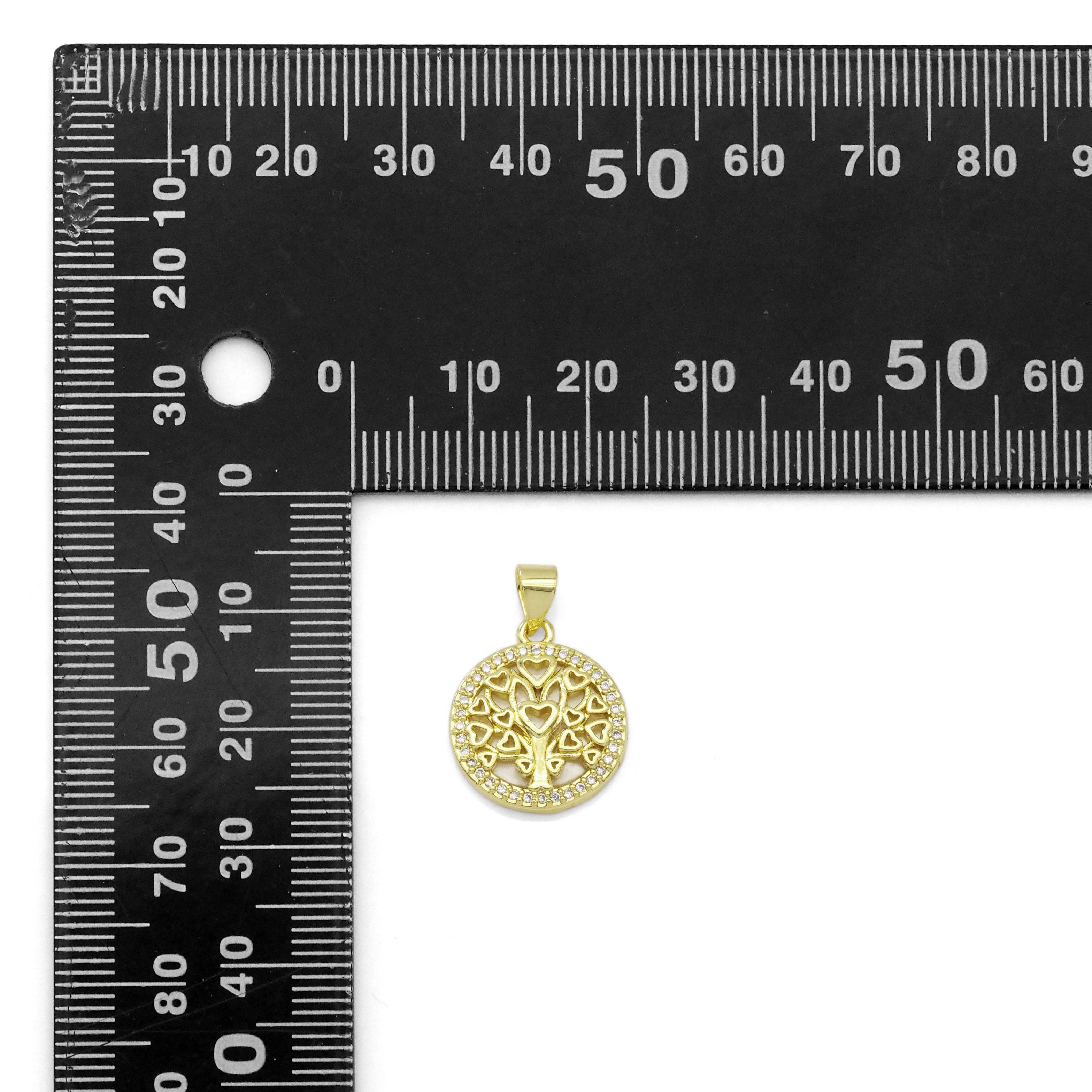 Clear CZ Gold Heart Tree On Mother of Pearl Charm, Sku#LK889